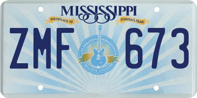 MS license plate ZMF673