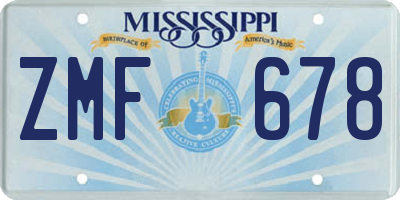 MS license plate ZMF678