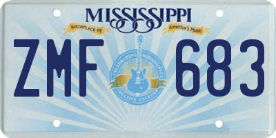 MS license plate ZMF683