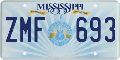 MS license plate ZMF693