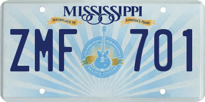 MS license plate ZMF701