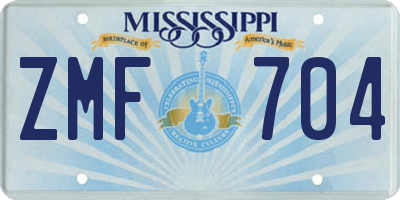 MS license plate ZMF704
