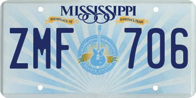 MS license plate ZMF706