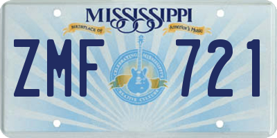 MS license plate ZMF721