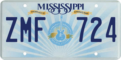 MS license plate ZMF724