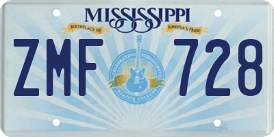 MS license plate ZMF728