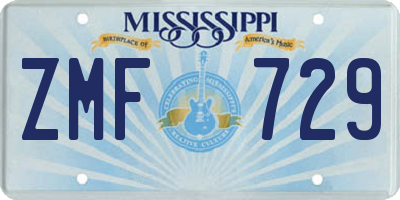 MS license plate ZMF729