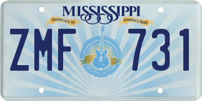 MS license plate ZMF731