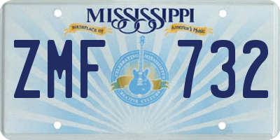 MS license plate ZMF732
