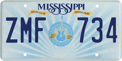 MS license plate ZMF734
