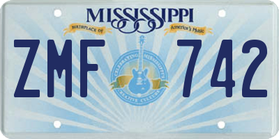 MS license plate ZMF742