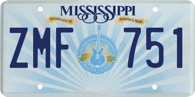 MS license plate ZMF751