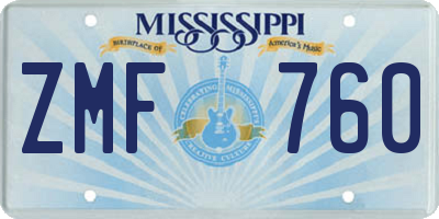 MS license plate ZMF760