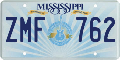 MS license plate ZMF762