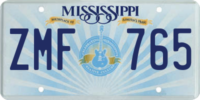MS license plate ZMF765