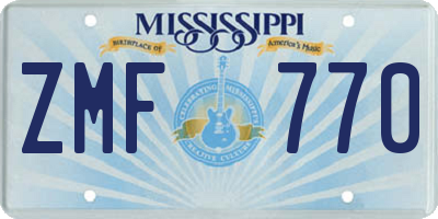 MS license plate ZMF770