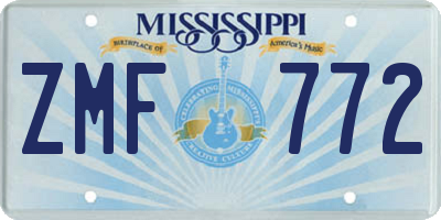 MS license plate ZMF772