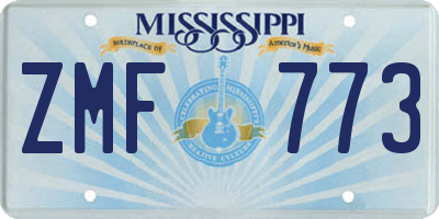 MS license plate ZMF773