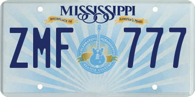MS license plate ZMF777