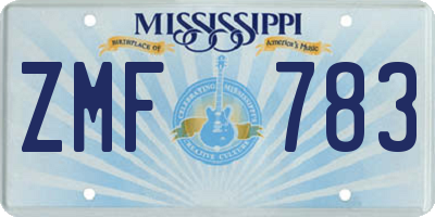 MS license plate ZMF783