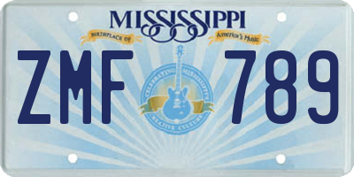MS license plate ZMF789