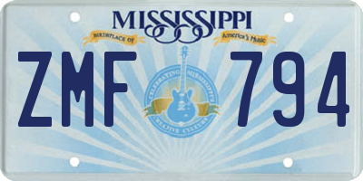 MS license plate ZMF794