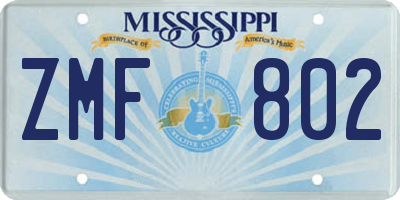 MS license plate ZMF802