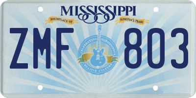 MS license plate ZMF803