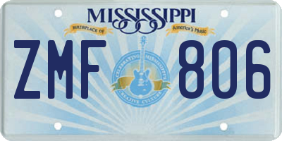 MS license plate ZMF806