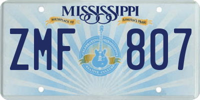 MS license plate ZMF807