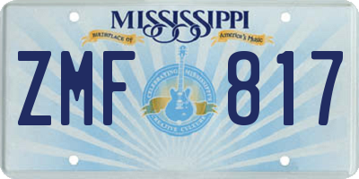 MS license plate ZMF817