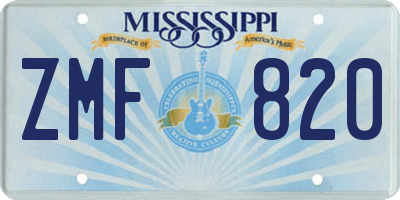 MS license plate ZMF820