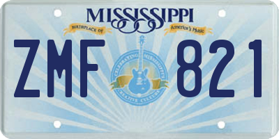 MS license plate ZMF821
