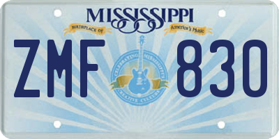 MS license plate ZMF830