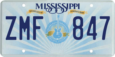 MS license plate ZMF847
