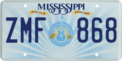 MS license plate ZMF868