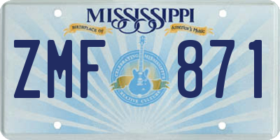 MS license plate ZMF871