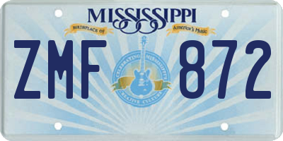 MS license plate ZMF872