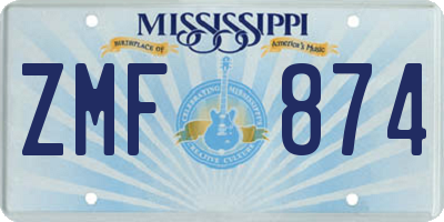 MS license plate ZMF874
