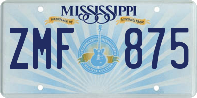 MS license plate ZMF875