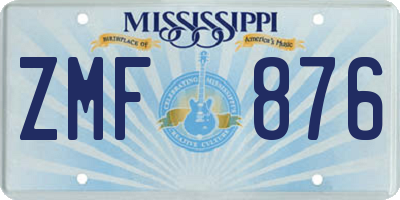 MS license plate ZMF876