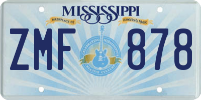 MS license plate ZMF878