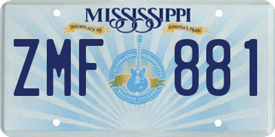 MS license plate ZMF881