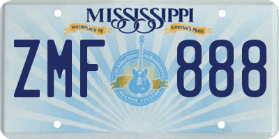 MS license plate ZMF888