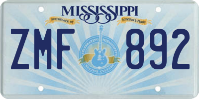 MS license plate ZMF892