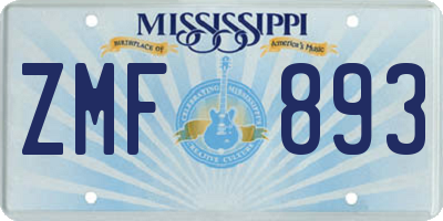 MS license plate ZMF893