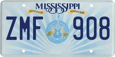 MS license plate ZMF908