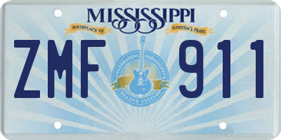 MS license plate ZMF911