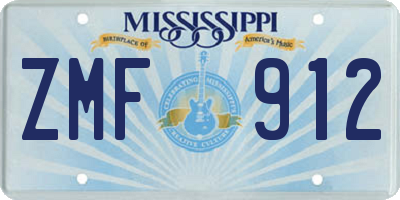 MS license plate ZMF912