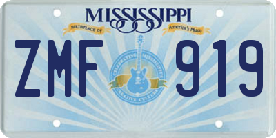MS license plate ZMF919